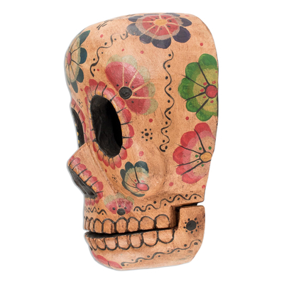 Holzmaske - Handgefertigte Blumenskelettmaske zum Tag der Toten