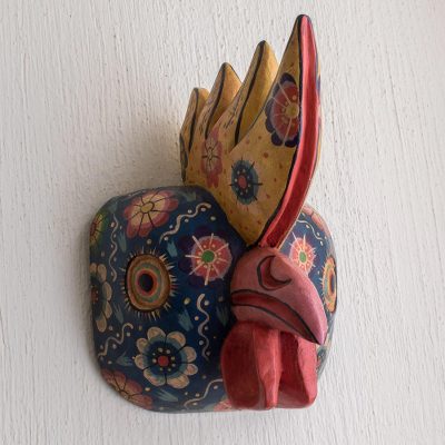 Wood mask, 'New Day' - Hand Crafted Wood Rooster Folk Art Mask