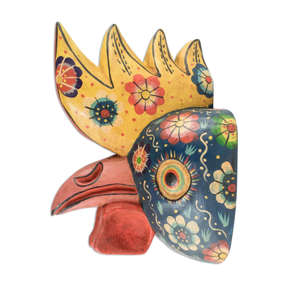 Wood mask, 'New Day' - Hand Crafted Wood Rooster Folk Art Mask