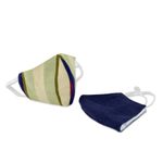 Cotton face masks, 'Patience and Hope' (pair) - 2 Handwoven 3-Layer Masks in Stripe & Solid Blue Cotton