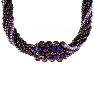 Beaded torsade necklace, 'Purple Rain' - Purple Beaded Torsade Necklace from Guatemala