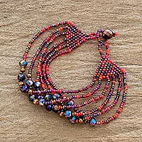 Beaded wristband bracelet, 'Fiesta in Solola' - Multicolored Beaded Multi-Strand Bracelet