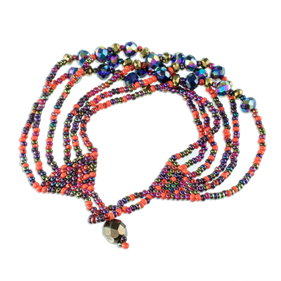 Perlenarmband-Armband, 'Fiesta in Solola'. - Mehrfarbiges perlenbesetztes Mehrstrang-Armband