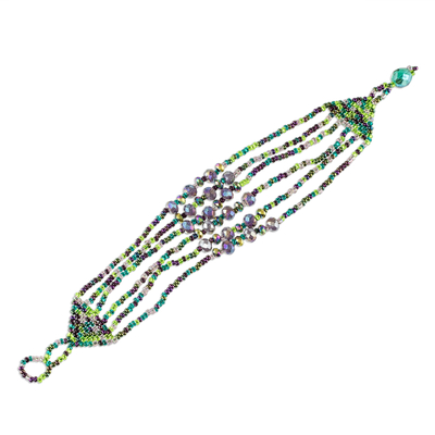 Perlenarmband - Grünes und lila Armband mit Kristall- und Glasperlen