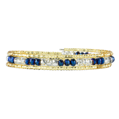 Perlen-Wickelarmband, 'Brilliant Blue'. - Wickelarmband aus blauen und goldenen Kristallperlen