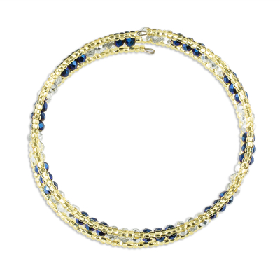 Beaded wrap bracelet, 'Brilliant Blue' - Blue and Gold Crystal Beaded Wrap Bracelet