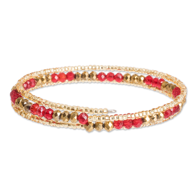 Wickelarmband mit Perlen - Handgefertigtes Wickelarmband aus roten und goldenen Perlen