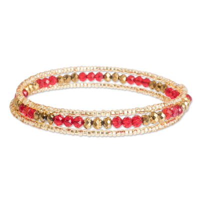 Wickelarmband mit Perlen - Handgefertigtes Wickelarmband aus roten und goldenen Perlen