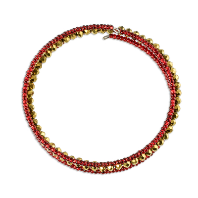 Beaded wrap bracelet, 'Brilliant Red and Gold' - Wrap Bracelet Hand Crafted with Glass Beads
