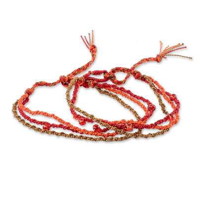 Macrame Beaded Bracelet in Red and Orange