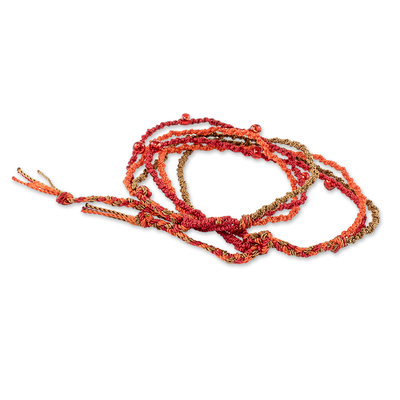 Makramee-Armband mit Perlen - Makramee-Perlenarmband in Rot und Orange