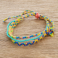 Macrame beaded wristband bracelet, 'Solola Spring' - Spring Colors Cotton Macrame Bracelet with Beads