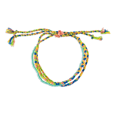 Armband aus Makramee-Perlen - Frühlingsfarbenes Baumwoll-Makramee-Armband mit Perlen