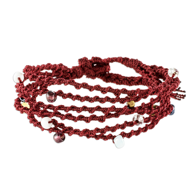 Bead Accented Red Macrame Bracelet