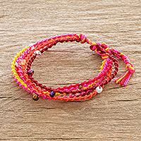 Beaded macrame bracelet, 'Flowers of Solola' - Colorful Macrame Bracelet with Glass Beads