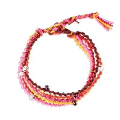Beaded macrame bracelet, 'Flowers of Solola' - Colorful Macrame Bracelet with Glass Beads