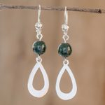 Jade dangle earrings, 'Subtlety in Dark Green' - Dark Green Jade and Sterling Silver Dangle Earrings