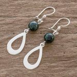 Jade dangle earrings, 'Subtlety in Dark Green' - Dark Green Jade and Sterling Silver Dangle Earrings