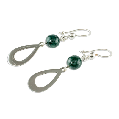 Jade dangle earrings, 'Subtlety in Dark Green' - Dark Green Jade and Sterling Silver Dangle Earrings