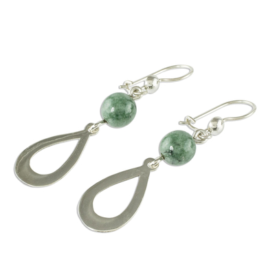Jade dangle earrings, 'Subtlety in Light Green' - Light Green Jade and Sterling Silver Dangle Earrings