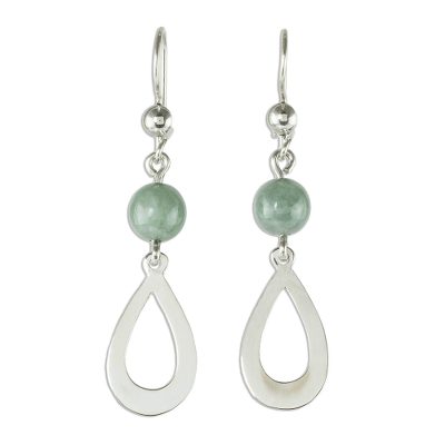Apple Green Jade and Sterling Silver Dangle Earrings