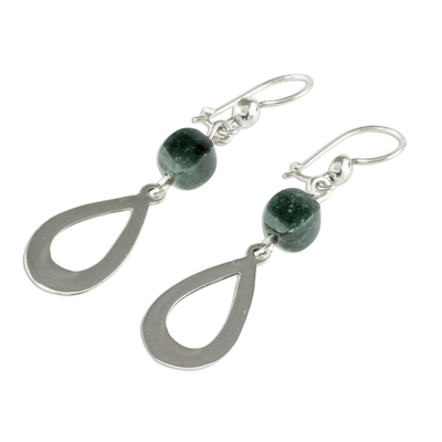 Jade-Ohrringe - Ohrhänger aus dunkelgrüner Jade und Sterlingsilber