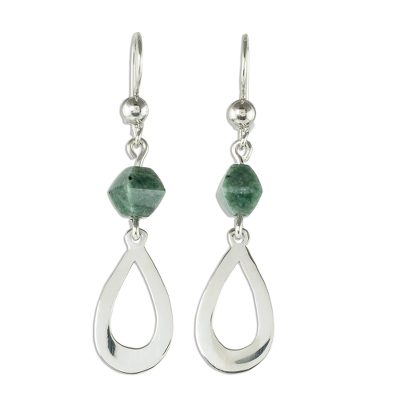 Jade dangle earrings, 'Ancestral Beauty in Light Green' - Light Green Jade and Sterling Silver Dangle Earrings