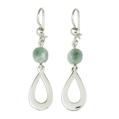 Apple Green Jade and Sterling Silver Dangle Earrings