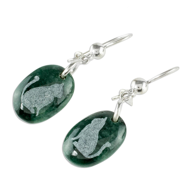 Pendientes colgantes de jade - Pendientes colgantes de gato de plata de ley y jade