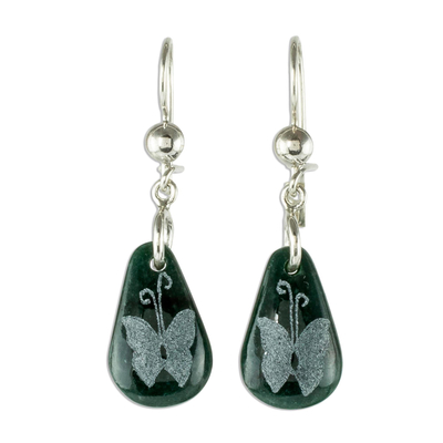 Sterling Silver and Jade Butterfly Dangle Earrings