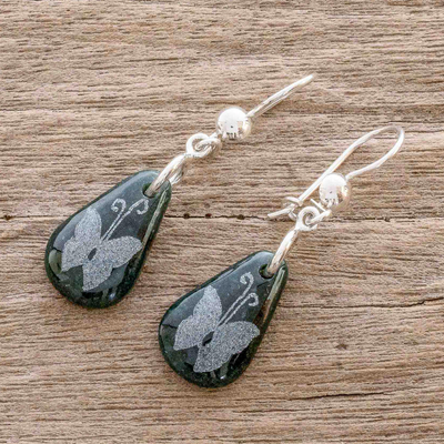Jade-Ohrringe - Ohrhänger mit Schmetterlingen aus Sterlingsilber und Jade