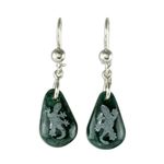Jade dangle earrings, 'Living Nature - Gecko' - Sterling Silver and Jade Gecko Dangle Earrings