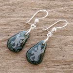 Jade dangle earrings, 'Living Nature - Gecko' - Sterling Silver and Jade Gecko Dangle Earrings