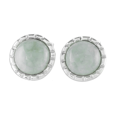 Sterling Silver Stud Earrings with Apple Green Jade Circles