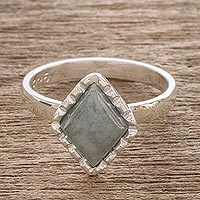 Jade cocktail ring, 'Apple Green Diamond' - Sterling Silver Ring with an Apple Green Jade Diamond