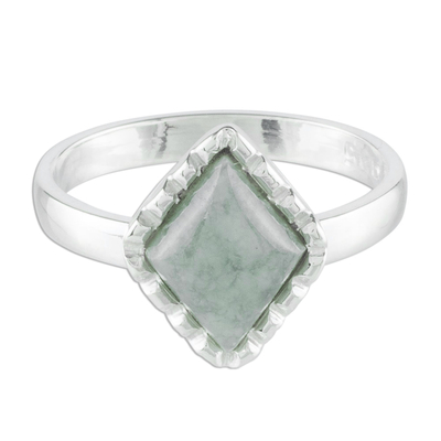 Sterling Silver Ring with an Apple Green Jade Diamond