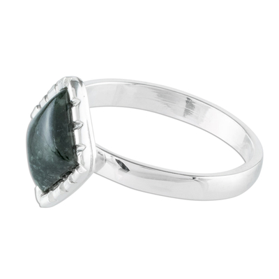 Jade cocktail ring, 'Dark Green Diamond' - Sterling Silver Ring with a Very Dark Green Jade Diamond