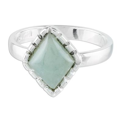 Sterling Silver Ring with an Ice Green Jade Diamond