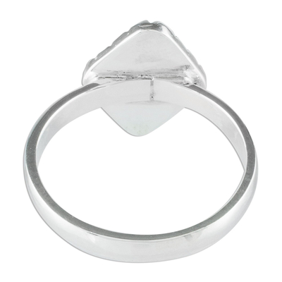 Jade cocktail ring, 'Ice Green Diamond' - Sterling Silver Ring with an Ice Green Jade Diamond