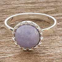 Jade cocktail ring, 'Lilac Moon' - Sterling Silver Ring with a Lilac Jade Circle
