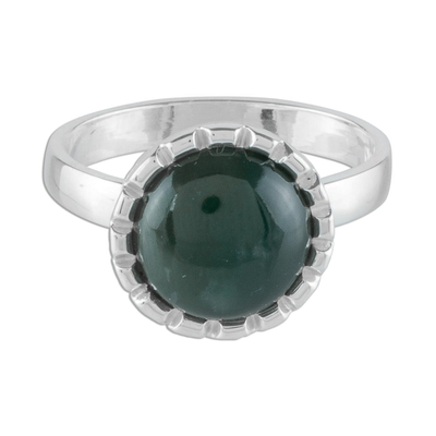 Jade cocktail ring, 'Princess Green Moon' - Sterling Silver Ring with a Princess Green Jade Circle
