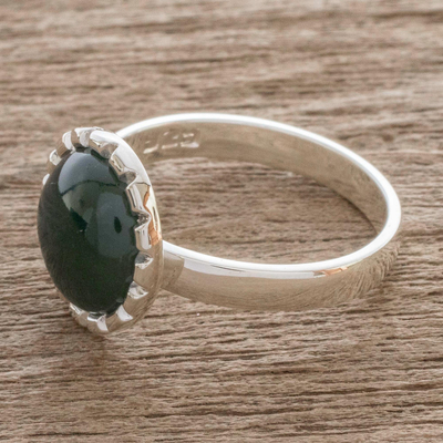 Jade cocktail ring, 'Princess Green Moon' - Sterling Silver Ring with a Princess Green Jade Circle