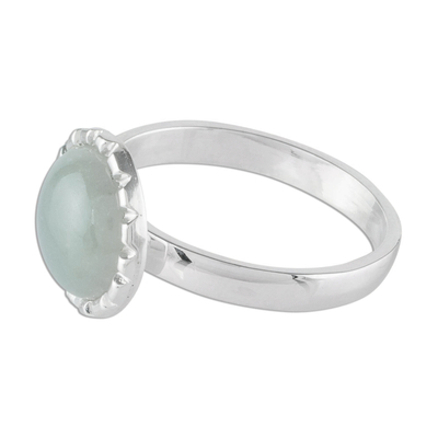 Jade-Cocktailring - Ring aus Sterlingsilber mit einem blass eisgrünen Jadekreis