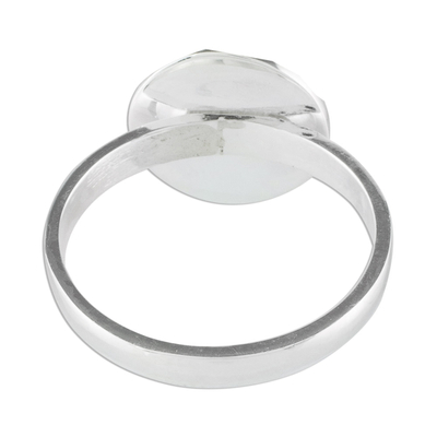 Jade cocktail ring, 'Ice Green Moon' - Sterling Silver Ring with a Pale Ice Green Jade Circle