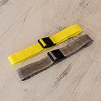 Cotton face mask straps, 'Brown and Yellow Comfort' (pair) - 2 Adjustable Canary Yellow and Brown Cotton Face Mask Straps