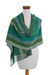 Cotton shawl, 'Cooling Country Breeze' - Green and Turquoise Handwoven Guatemalan Cotton Shawl thumbail