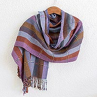 Cotton shawl, 'Amethyst Country Garden' - Rose and Amethyst Handwoven Guatemalan Cotton Shawl