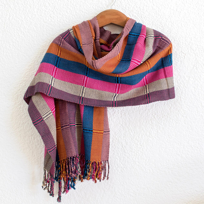 Baumwollschal - Bunter handgewebter Schal aus guatemaltekischer Baumwolle