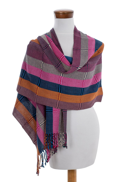 Cotton shawl, 'Enchanting Country Flowers' - Colorful Handwoven Guatemalan Cotton Shawl