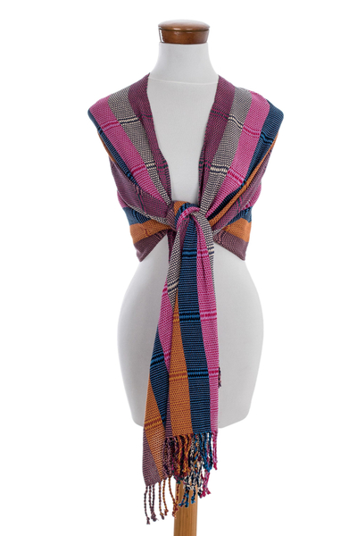 Baumwollschal - Bunter handgewebter Schal aus guatemaltekischer Baumwolle